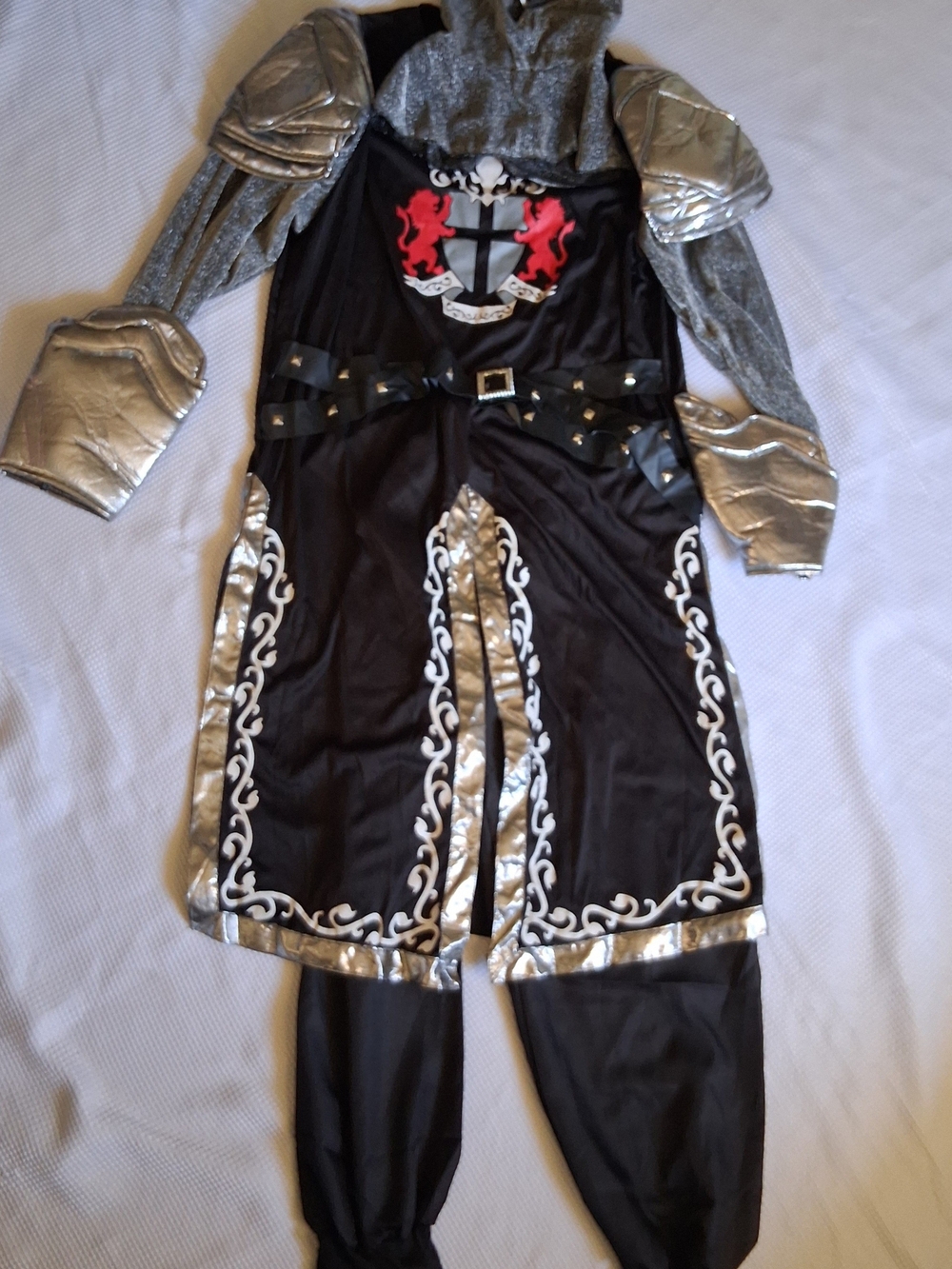 Silver & Black Medieval Knight Adult Costume with Heraldic Crest
